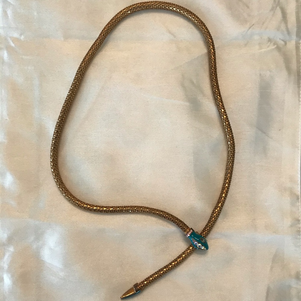 Betsy Johnson blue and gold snake necklace